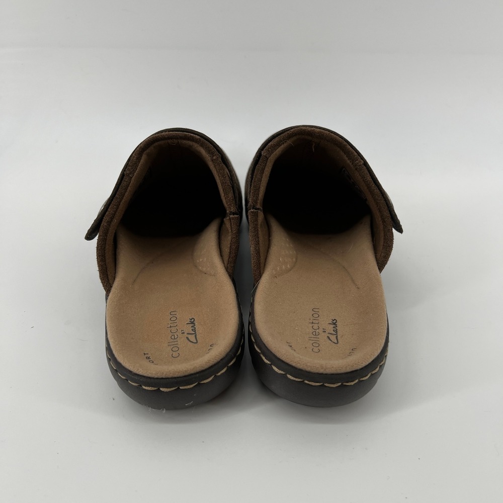 Clarks Women 7 Laurieann Strap Clog Taupe Brown Suede Slip On Casual Lightweight - Picture 4 of 8